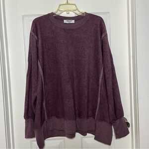 Double Zero Women's Dusty Purple Fleece Crew Neck Oversized Top
